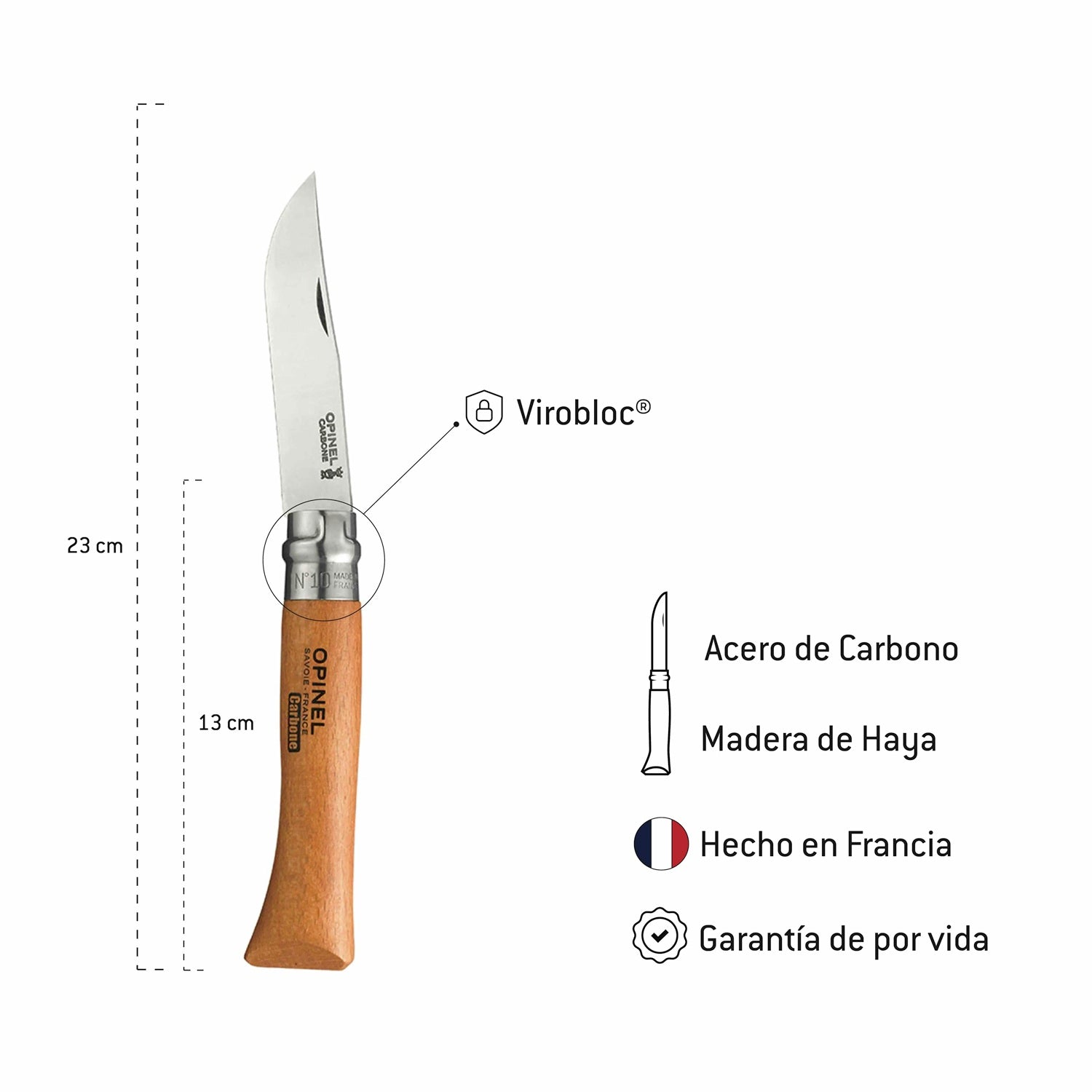Cuchillo Opinel N°10 VRN de Acero Carbono