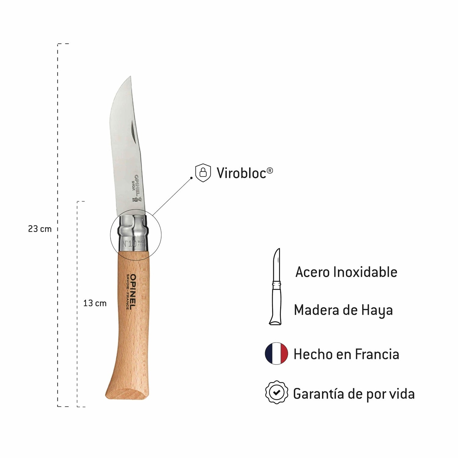 Cuchillo Opinel N°10 de Acero Inoxidable
